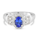 AAA Tansanit und Zirkon-Ring, 925 Silber platiniert (Gr&ouml;&szlig;e 16.00) ca. 1,08 ct