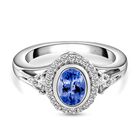 Tansanit und weißer Zirkon-Ring, 925 Silber platiniert (Größe 19.00) ca. 1.39 ct