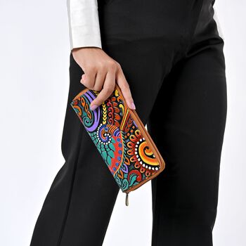 Handbemalte Leder Geldb&ouml;rse RFID, Tan, 22.8 x 2.5 x 12.7 cm