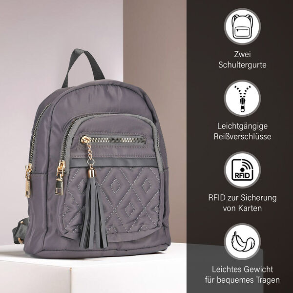 Moderner Kunstleder Rucksack in Steppoptik mit RFID-Schutz, Grau image number 3