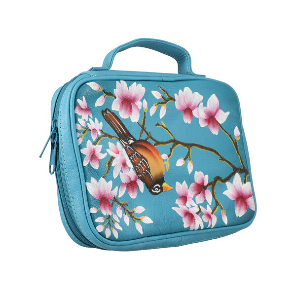 SUKRITI: Handbemalter Schmuckkoffer, Spatz-Muster, Hellblau image number 3