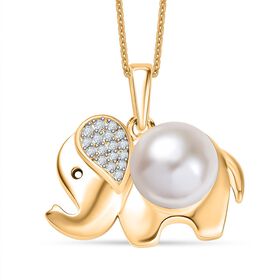 Weiße Süßwasser Perle, Weißer Zirkon Anhänger mit Kette ca. 50 cm, nickelfreies Messing