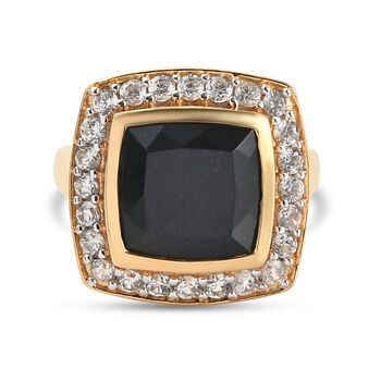 Schwarzer Turmalin und Zirkon-Ring, 925 Silber vergoldet (Gr&ouml;&szlig;e 16.00) ca. 7.62 ct