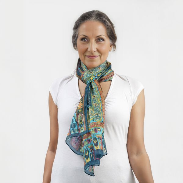 100% Natur Seide, Designer Schal, 50x160 cm, Petrol image number 0