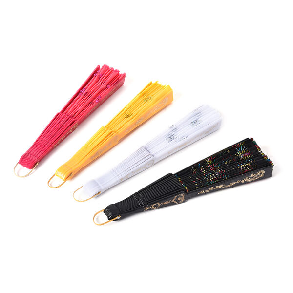 4er - Set Handfächer im japanischen Stil, Gelb, weiß, Schwarz, blau image number 2