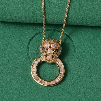 GP Trionfo Kollektion- Panther wei&szlig;er und gr&uuml;ner Diamant und Kanchanaburi blauer Saphir Anh&auml;nger mit 45cm Kette, 925 Silber 750 Gelbgold Vermeil - 0.99 ct.