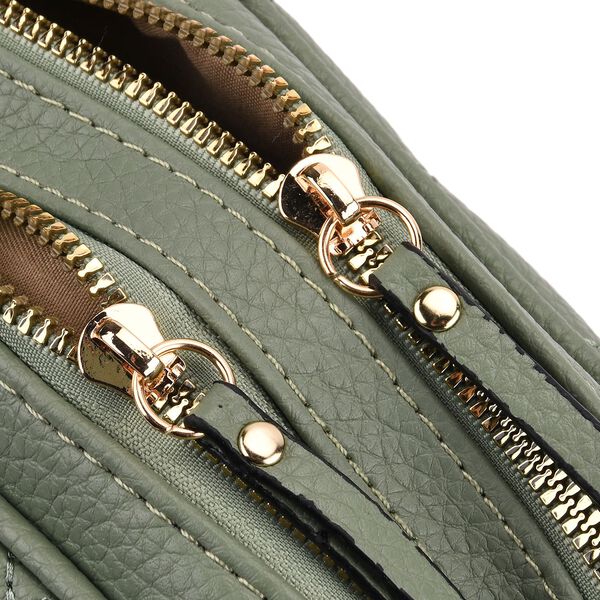 Crossbody-Tasche in Stepp-Optik mit abnehmbarem ethnischem Gurt, 21x13x7,5cm, Grün image number 6