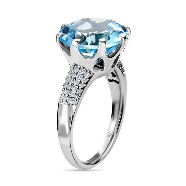 Himmelblauer Topas und weißer Zirkon Ring, 925 Silber platiniert (Größe 21.00) ca. 7.95 ct image number 5