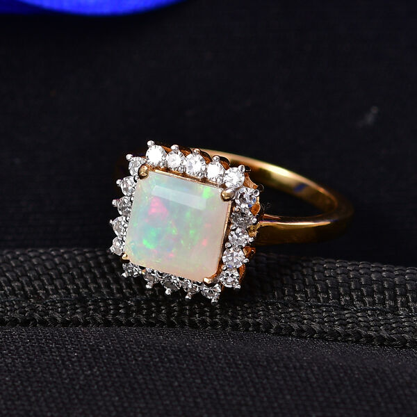 LUXURIANT DIAMOND - AA Nat&uuml;rlicher, &auml;thiopischer Welo Opal, Lab Grown Diamant Ring 925 Silber 750 Gelbgold vermeil (Gr&ouml;&szlig;e 17.00) (10-15 Werktage Lieferzeit) ca. 1.59 ct image number 1