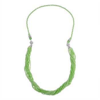 2er Set - Hellgr&uuml;n Kristall, Wei&szlig;er Kristall Halskette und Ohrringe