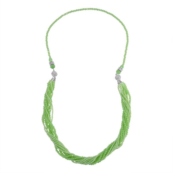 2er Set mehrschichtiger Halsketten und Ohrringe, Grüne Kristallperlen und weiße Kristalle image number 3