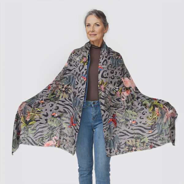 LA MAREY - 100% Kaschmirwolle Schal, Gr&ouml;&szlig;e - 70 x 190cm. Grau image number 2