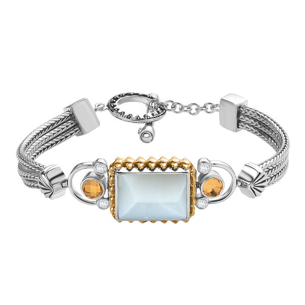 Sajen Silber-Grauer Mondstein, Titanium Gold Mystischer Quarz Armband ca. 19 cm 925 Silber rhodiniert ca. 12.71 ct