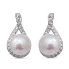 Weiße Süßwasser Perle und Simulierter Weißer Diamant Ohrhänger 925 Silber rhodiniert ca. 0,91 ct  image number 0
