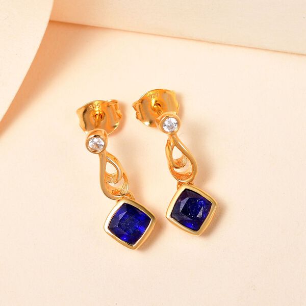 Masoala Saphir und wei&szlig;e Zirkon-Ohrringe, 925 Silber vergoldet, ca. 2.12 ct image number 2