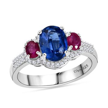 D'Joy AA Nat&uuml;rlicher Kaschmir Kyanit, afrikanischer Rubin und Zirkon Ring - 2,80 ct.