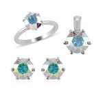LUSTRO STELLA - österreichisches AB Kristall Solitär-Set aus Ring, Ohrringen und Anhänger, 925 Silber platiniert ca. 4,71 ct
