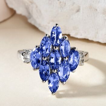 AA Tansanit und Diamant Cluster Ring 925 Silber Platin-&Uuml;berzug