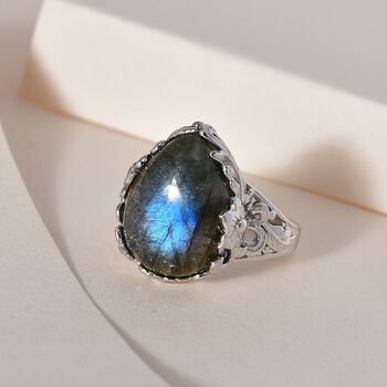 Labradorit Ring, 925 Silber platiniert (Gr&ouml;&szlig;e 16.00) ca. 8,87 ct