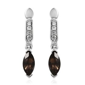 Rauchquarz, Weißer Zirkon Ohrringe  Edelstahl ca. 3.95 ct