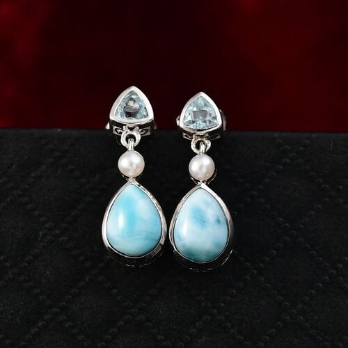 D'Joy AA Larimar, Himmelblauer Topas Ohrringe 925 Silber rhodiniert image number 1