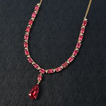 Empress Flame - D joy Lab Created Padparadscha-Saphir Halskette ca. 45 cm 925 Silber 750 Gelbgold Vermeil ca. 19.30 ct