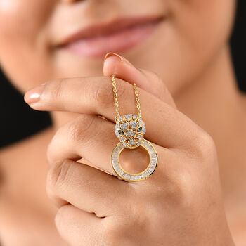 GP Trionfo Kollektion- Panther wei&szlig;er und gr&uuml;ner Diamant und Kanchanaburi blauer Saphir Anh&auml;nger mit 45cm Kette, 925 Silber 750 Gelbgold Vermeil - 0.99 ct.