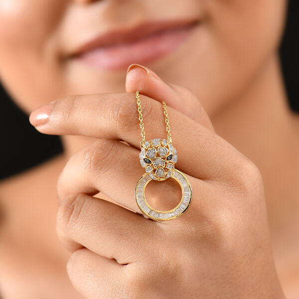 GP Trionfo Kollektion- Panther wei&szlig;er und gr&uuml;ner Diamant und Kanchanaburi blauer Saphir Anh&auml;nger mit 45cm Kette, 925 Silber 750 Gelbgold Vermeil - 0.99 ct. image number 4