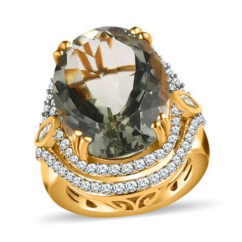 AA Prasiolith und Zirkon Cocktail Ring - 18,74 ct.