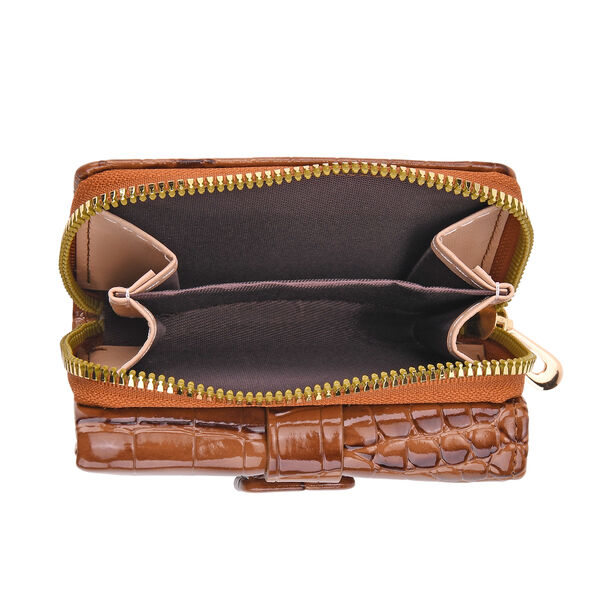 Stilvolle Geldbörse mit Krokodilprägung und RFID-Schutz, 11×8cm, Braun image number 8
