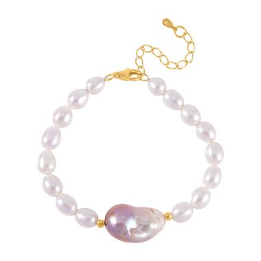 Mehrfarbige Barockperle Perle und AAAA Weiße Süßwasser Perle Armband, ca. 16.5 cm, 925 Silber vergoldet