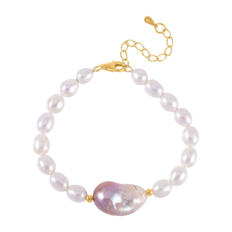 Mehrfarbige Barockperle Perle und AAAA Weiße Süßwasser Perle Armband, ca. 16.5 cm, 925 Silber vergoldet image number 0