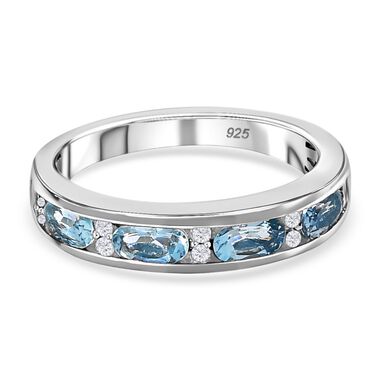 Santamaria Aquamarin und weißer Diamant Ring, 925 Silber platiniert, ca. 0,93 ct