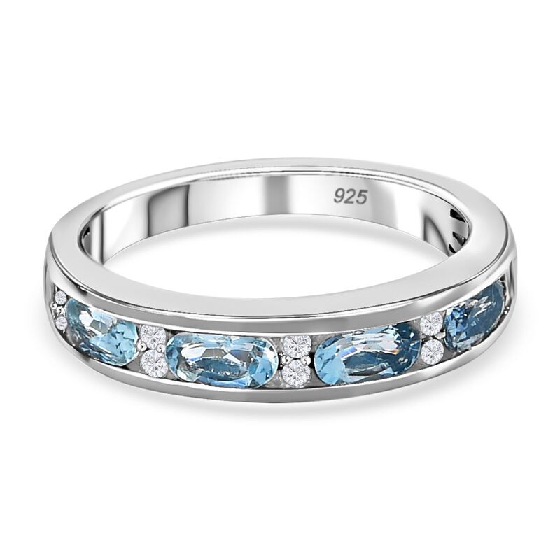 Santamaria Aquamarin und weißer Diamant Ring, 925 Silber platiniert, ca. 0,93 ct image number 0