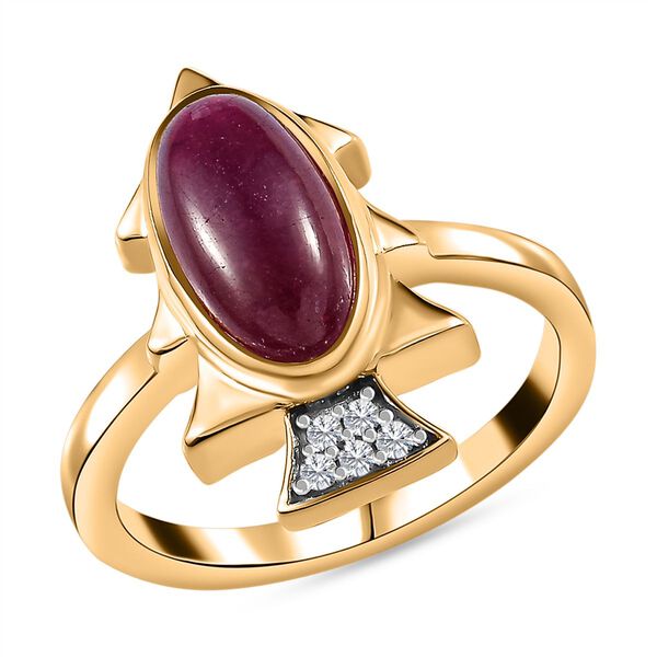 Afrikanischer Rubin (Fissure gefüllt), Kanchanaburi Blauer Saphir Ring, 925 Silber Gelbgold Vermeil (Größe 20.00), ca. 4.38 ct image number 3