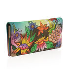 Sukriti - handbemalte dreifach-Brieftasche aus echtem Leder mit RFID Schutz, Größe 17,75x10 cm, Blumen image number 1
