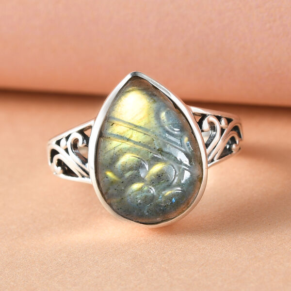 Labradorit Carving Schliff Ring, 925 Silber  ca. 5,00 ct image number 2