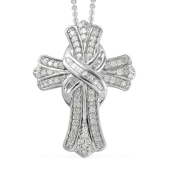 Diamant-Kreuz-Anh&auml;nger mit Kette, ca. 50 cm, 925 Silber platiniert ca. 0,50 ct