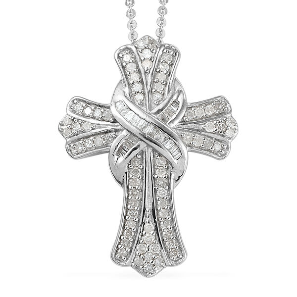 Diamant Kreuz-Anh&auml;nger mit Kette in Silber