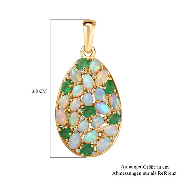AA natürlicher, äthiopischer Welo Opal, Kagem sambischer Smaragd und Zirkon-Anhänger - 3,50 ct. image number 8
