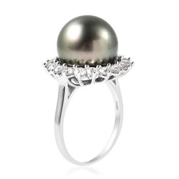 Tahiti Perle und Zirkon Ring 925 Silber rhodiniert  ca. 1,50 ct