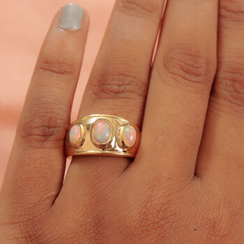Nat&uuml;rlicher &Auml;thiopischer Opal 3 Stein Ring 925 Silber vergoldet  ca. 1,25 ct