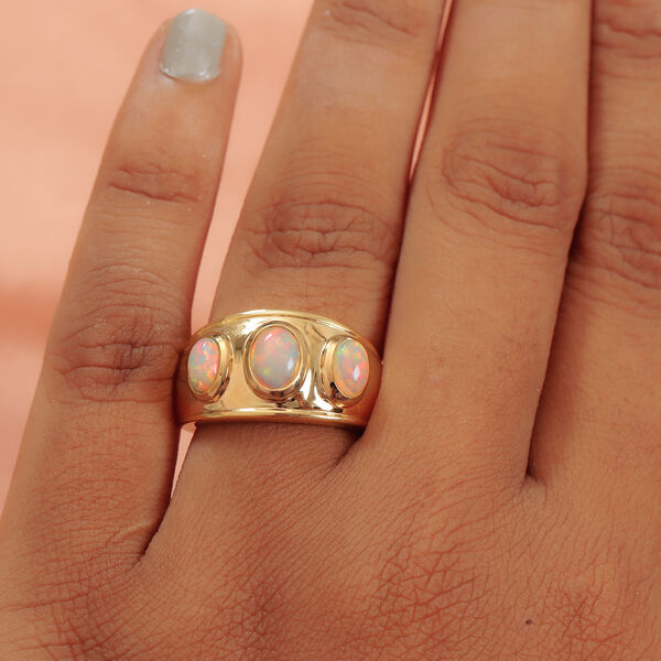 Nat&uuml;rlicher &Auml;thiopischer Opal 3 Stein Ring 925 Silber vergoldet  ca. 1,25 ct image number 3
