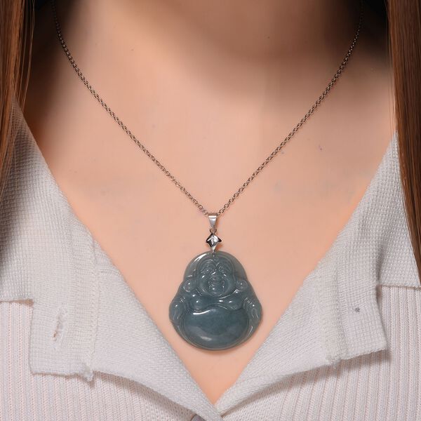 Natürlicher Olmek Jadeit Anhänger mit Kette, 925 Silber rhodiniert ca. 58.90 ct image number 2