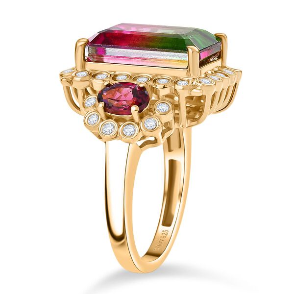 D'Joy Wassermelonen Triplett Quarz, Rhodolith Granat und Zirkon Ring - 9,66 ct. image number 5