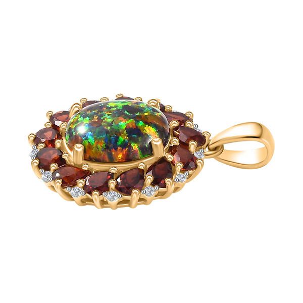 Labor erstellt schwarzen Opal, Mosambik Granat Anhänger 925 Silber Gelbgold Vermeil ca. 4.72 ct image number 4