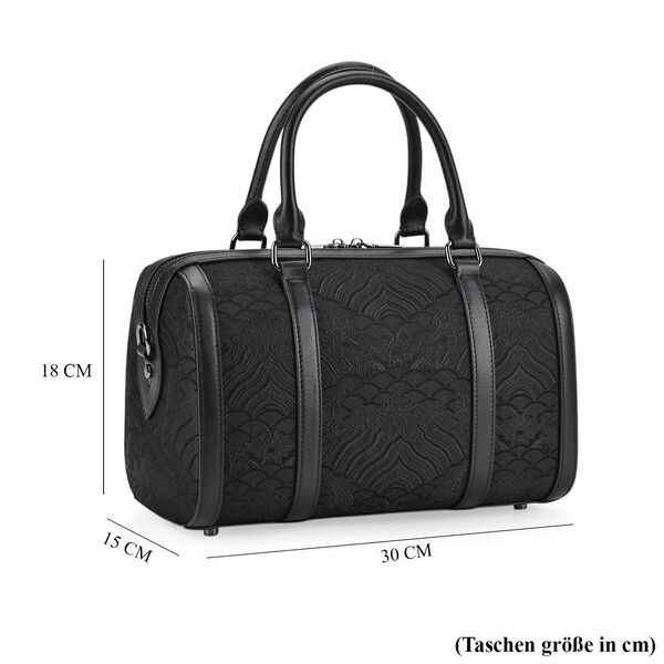 LA MAREY Brokat Crossbody Tasche aus Seide und Echtleder, 30x18x15cm, Schwarz image number 7