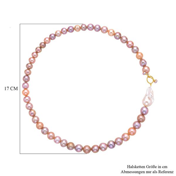 Mehrfarbige Edison Perlen Halskette, (8-10mm), ca. 50 cm, 925 Silber vergoldet image number 5