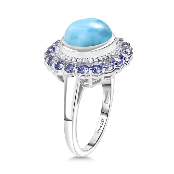D'Joy Larimar, Tansanit Ring 925 Silber rhodiniert (Gr&ouml;&szlig;e 19.00) ca. 7,62 ct image number 5