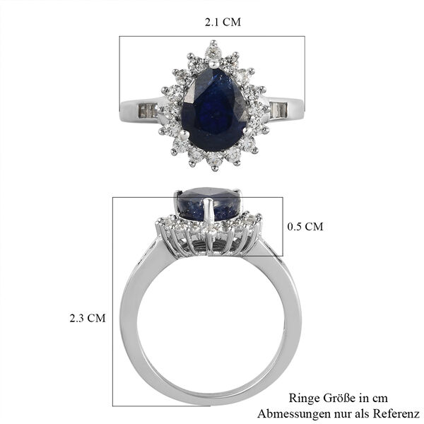 Masoala Saphir und Zirkon Halo Ring, 925 Silber platiniert, 3,11 ct. image number 7